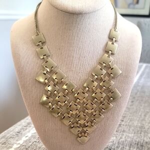 Statement Necklace Bib Gold Tone metal Interlaken Square adjustable 15 inch long